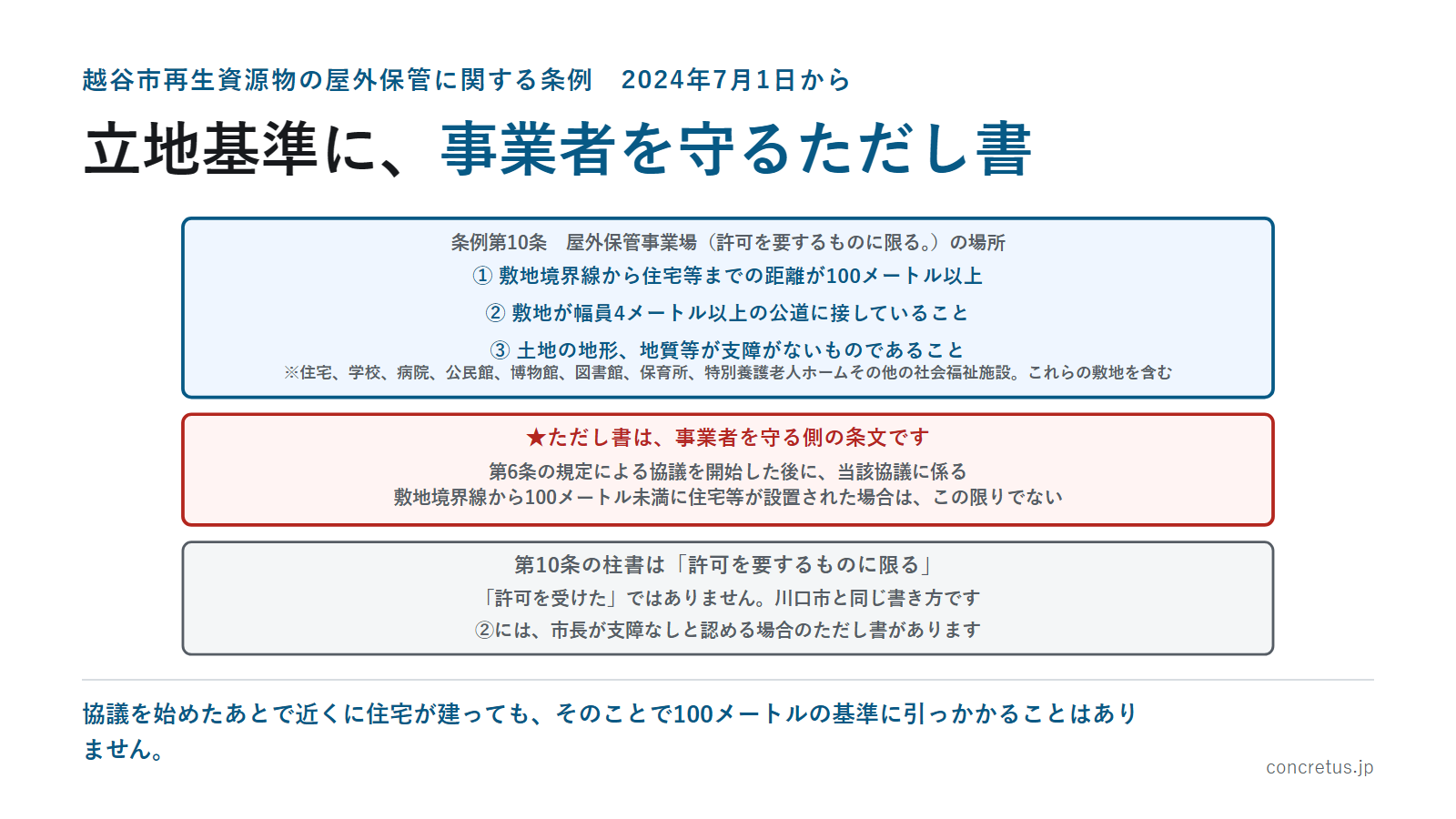 立地基準に、事業者を守るただし書