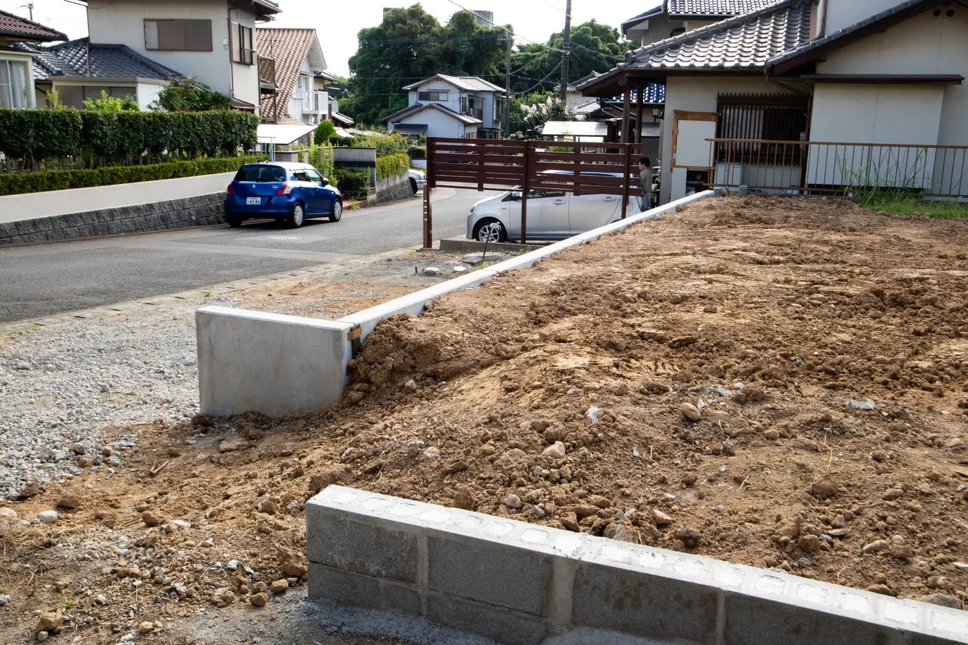敷地上より(個人邸L型、逆L型擁壁設置工事)