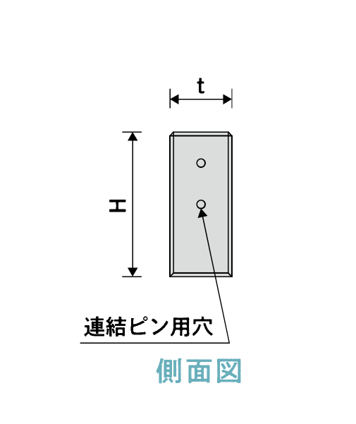 I型 側面図(t・Hの寸法記号)