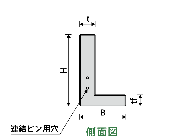 L型 側面図(t・H・B・tfの寸法記号)