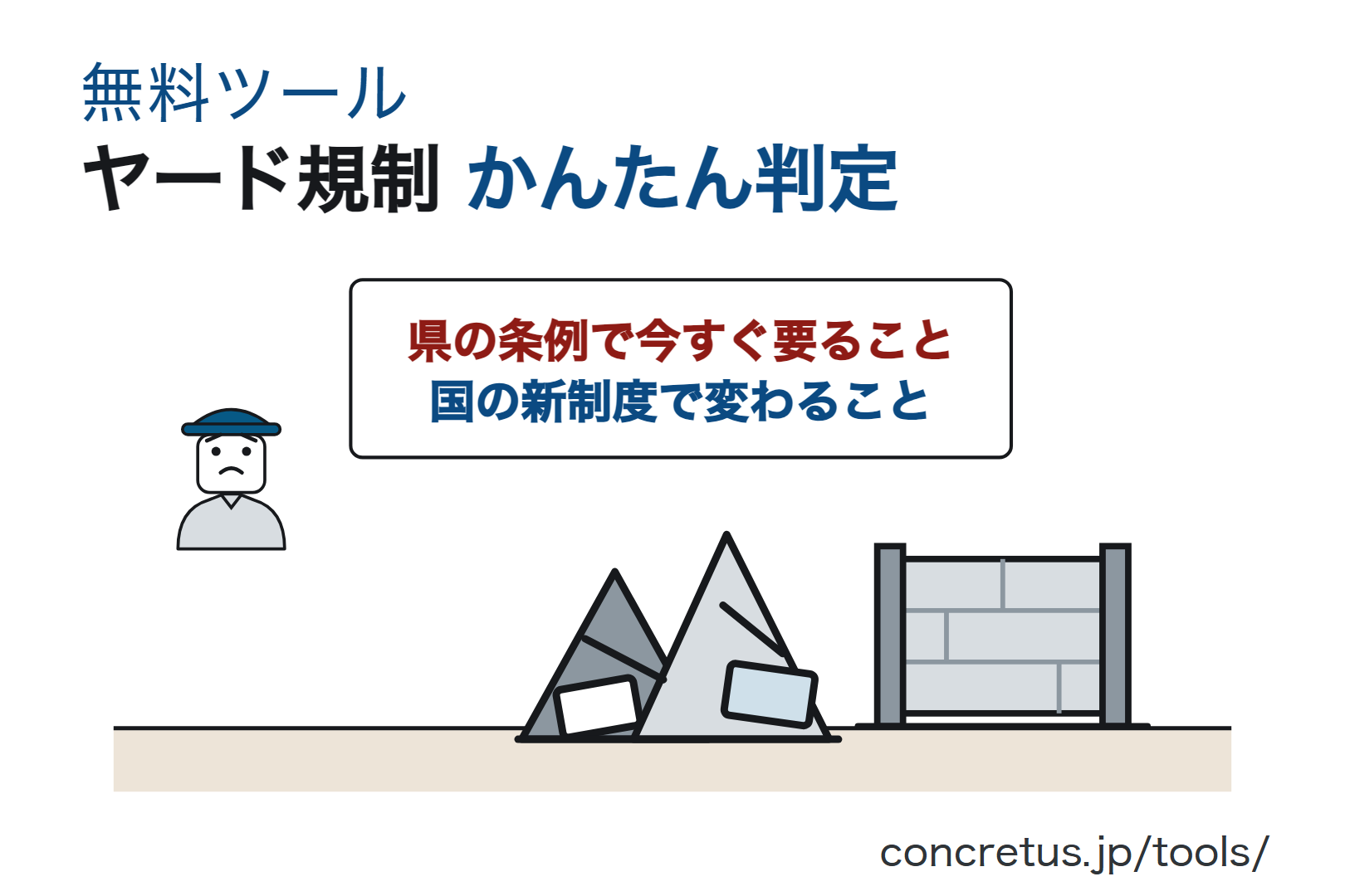 ヤード規制 かんたん判定——所在地と保管するものから、県の条例と国の新制度、相談する窓口を確かめる（無料ツール）