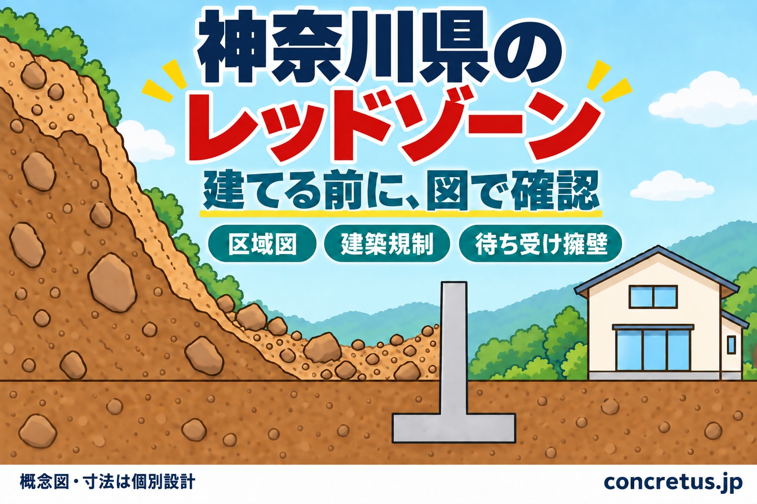 神奈川県のレッドゾーン（土砂災害特別警戒区域）｜区域図の調べ方・建築の決まり・待ち受け擁壁・補助金・相談先