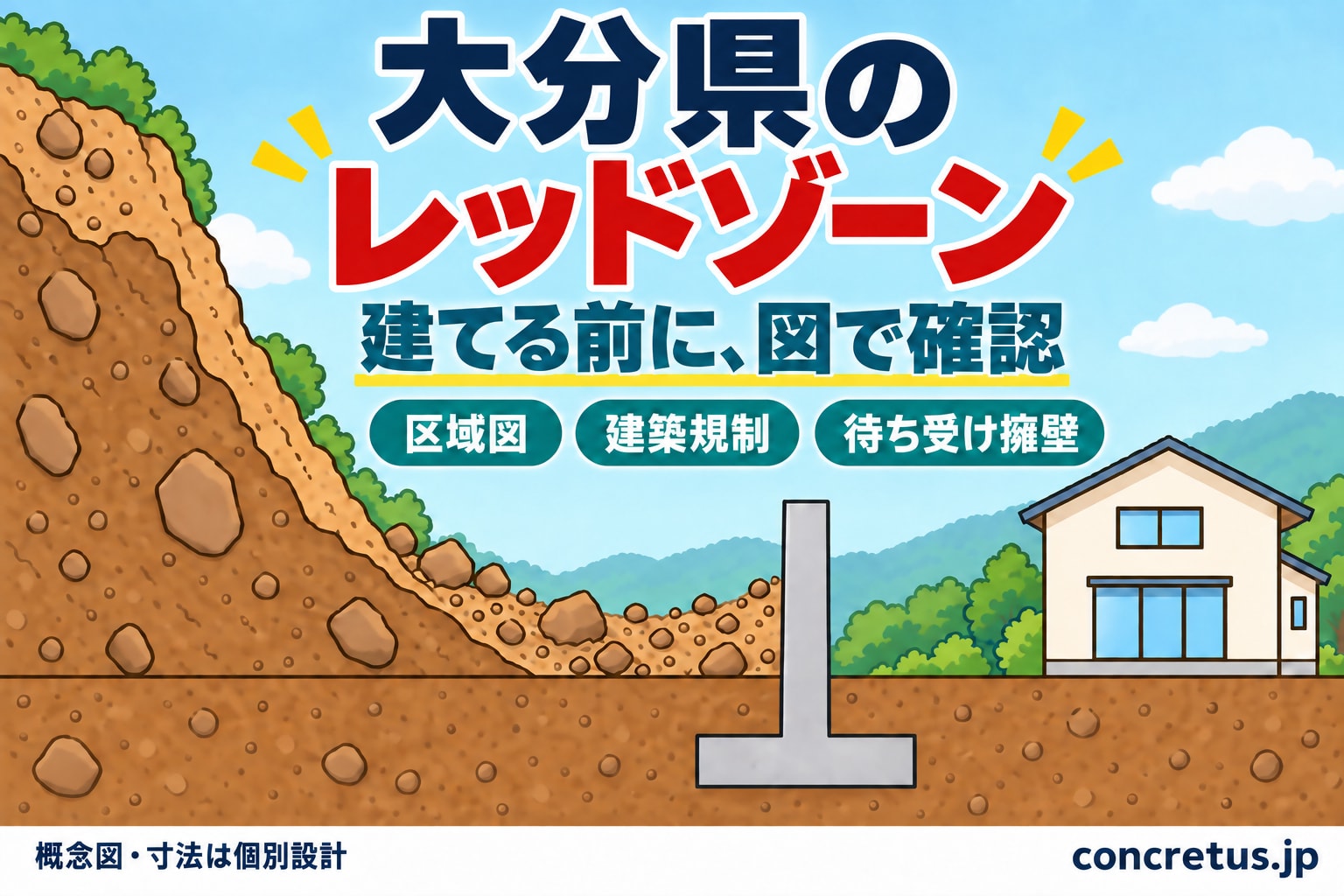 大分県のレッドゾーン(土砂災害特別警戒区域)|区域図の調べ方・建築の決まり・待ち受け擁壁・補助金・相談先