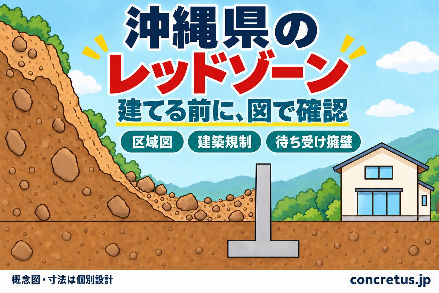 沖縄県のレッドゾーン（土砂災害特別警戒区域）｜区域図の調べ方・建築の決まり・待ち受け擁壁・補助金・相談先