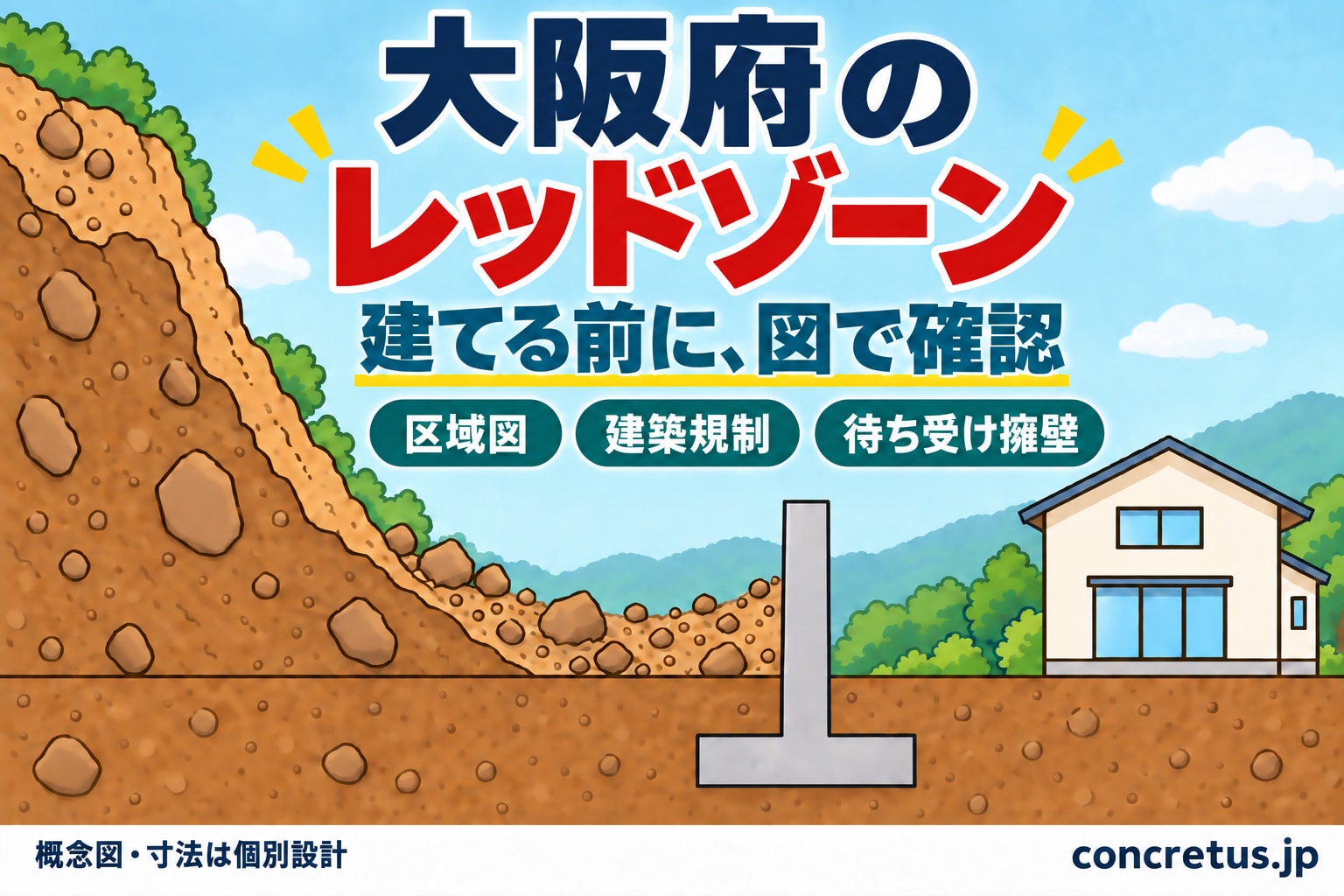 大阪府のレッドゾーン(土砂災害特別警戒区域)|区域図の調べ方・建築の決まり・待ち受け擁壁・補助金・相談先
