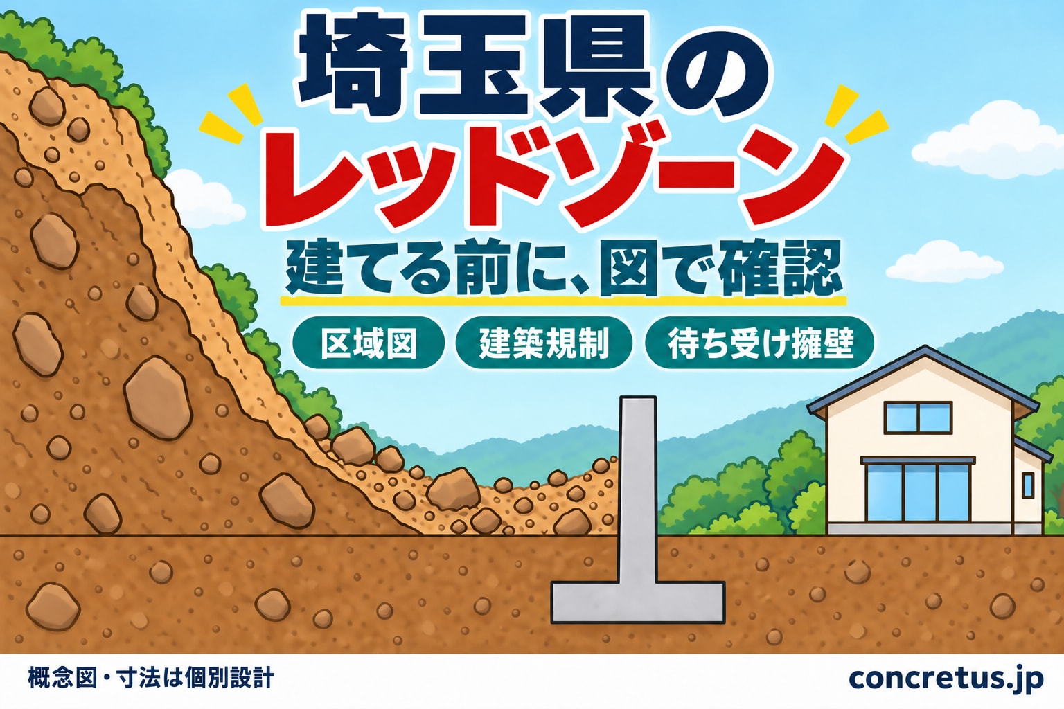 埼玉県のレッドゾーン（土砂災害特別警戒区域）｜区域図の調べ方・建築の決まり・待ち受け擁壁・補助金・相談先