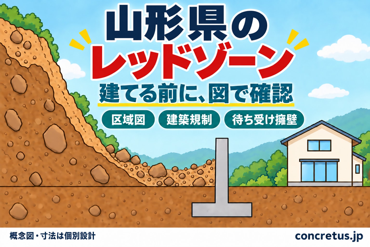 山形県のレッドゾーン(土砂災害特別警戒区域)|区域図の調べ方・建築の決まり・待ち受け擁壁・補助金・相談先