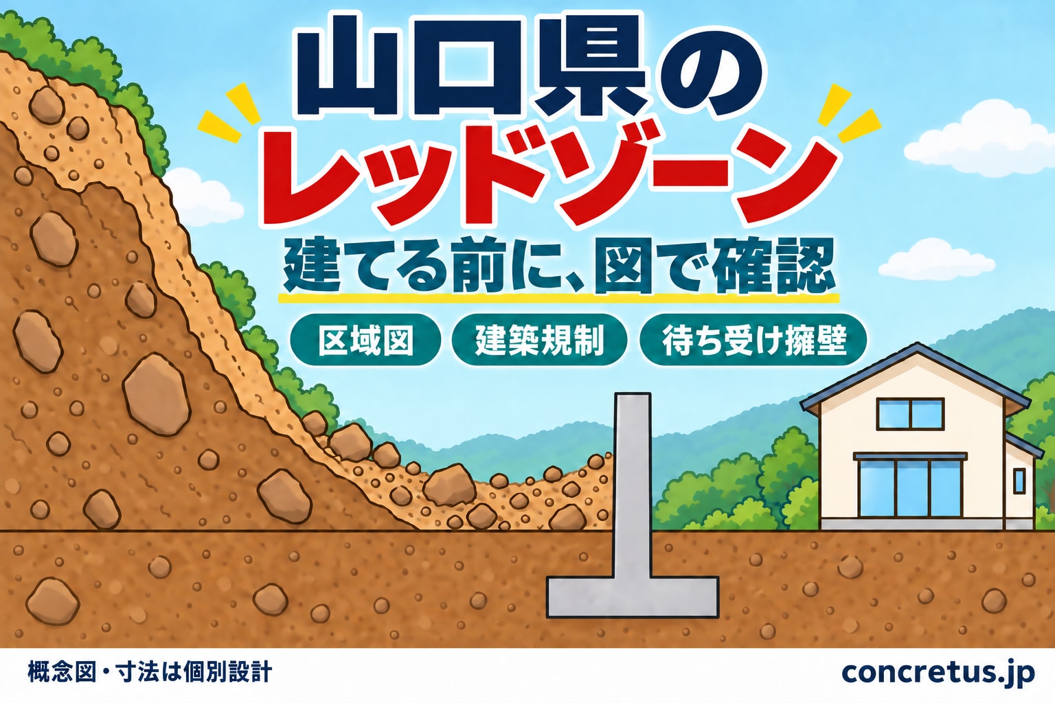 山口県のレッドゾーン(土砂災害特別警戒区域)|区域図の調べ方・建築の決まり・待ち受け擁壁・補助金・相談先