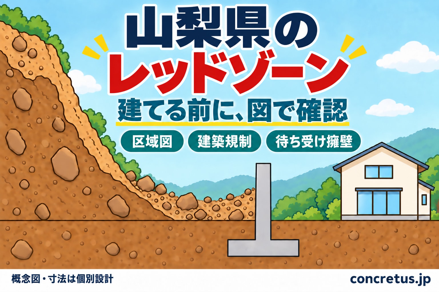 山梨県のレッドゾーン(土砂災害特別警戒区域)|区域図の調べ方・建築の決まり・待ち受け擁壁・補助金・相談先