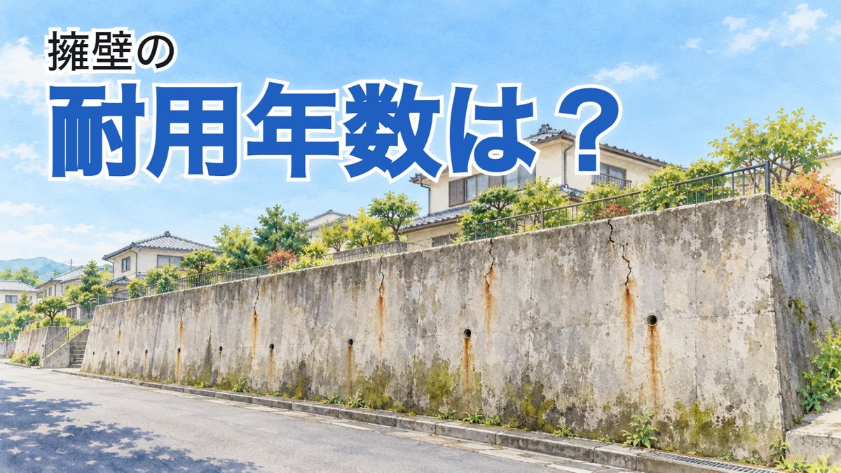 擁壁の耐用年数は？——ひびとサビ汁の出た古い鉄筋コンクリートの擁壁