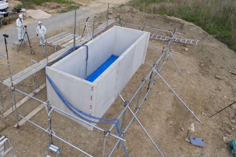 浸水・水密実験（天草市）、上空からのドローン撮影