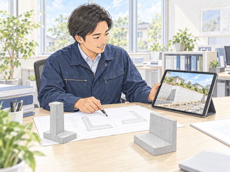 担当者が、現場の写真と製品の断面図を見比べて、使える製品を選んでいる